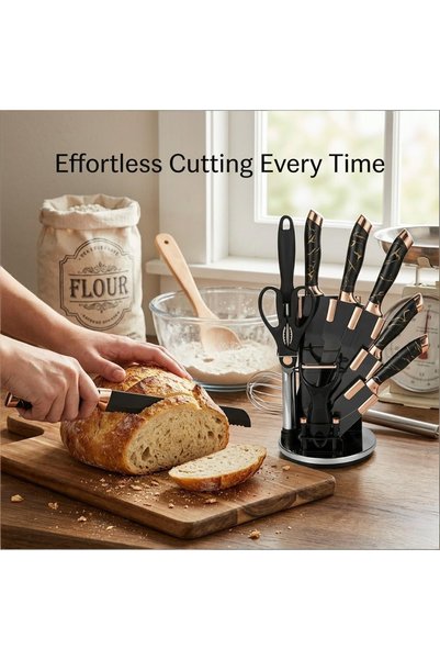 Klyte 9 Piece Kitchen Knife Set - Ultra Sharp Chef Knife Set with Ergonomic Handle & Storage Stand for Home Cooks, Professional Chefs - Complete Cutlery for Everyday Meal Prep & Home Kitchens