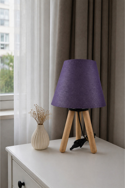 EvLight Tripod Bohemian Lilac Fabric Headed Wooden Lampshade