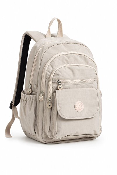 Paul Brand Unisex Velora Günlük Kullanıma Uygun Çok Bölmeli Geniş Hacimli Krinkıl Kumaş Krem Sırt Çantası Okul Boy