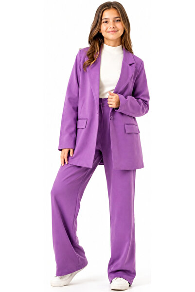 İrem Çocuk Giyim Girl's Blazer Jacket and Wide-Legged Trousers Oversized Fit ...