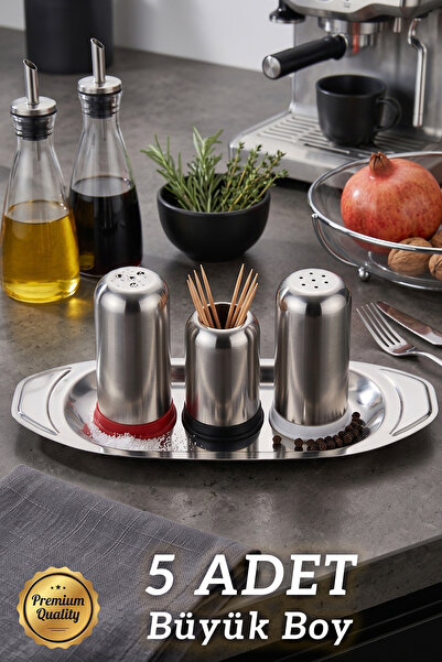 FİTHOME Stainless Steel 5-Piece Spice Rack Set with Tray – Salt Shaker, Peppe...