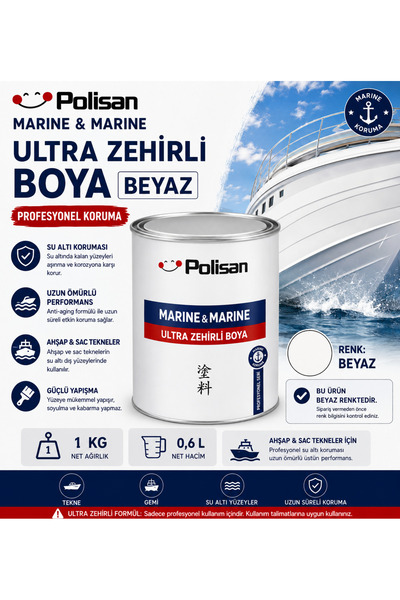 Polisan Zehirli Boya Beyaz Renk 1 Kg Tekne Gemi Boyası Beyaz Renginde 1 Kg ( ...