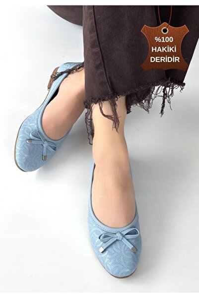 DMR Elegance Jnues Blue Genuine Leather Ballerina Shoes