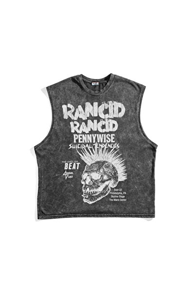 Sekizbiraltı Rancid Punk Rock Baskılı Yıkamalı Siyah Sıfır Kol Tshirt