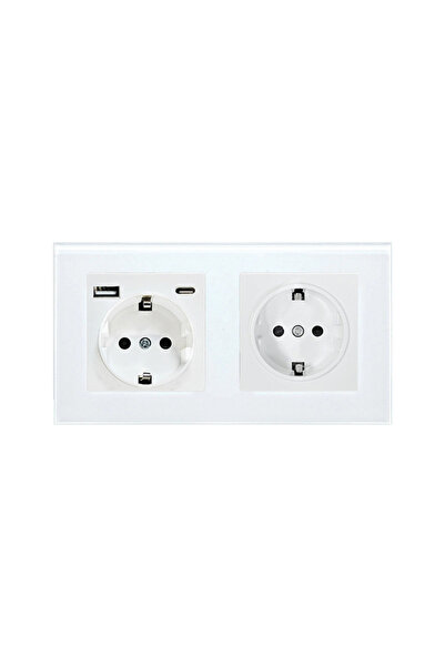 Arteli Double Socket with USB and USB-C Arteli, 16A, 3520W, Tempered Glass Fr...