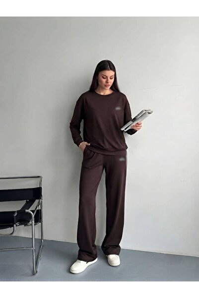 mylunessa Set de trening maro cu mâneci lungi din modal