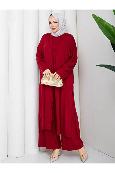 Wual giyim Cotton Viscose Fabric Long Cardigan Triple Set – Comfortable Fit H...