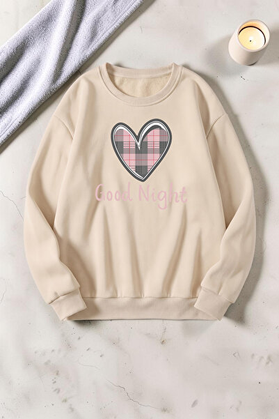 uyguntarz Unisex Good Night Heart Printed Crew Neck Sweatshirt