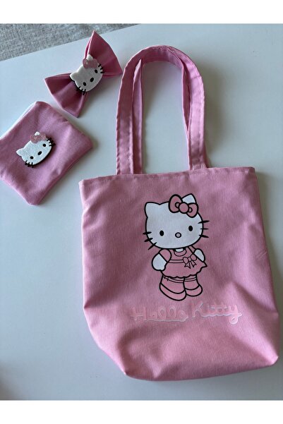 Hello Kitty El emeği çocuk çanta,cüzdan,toka seti