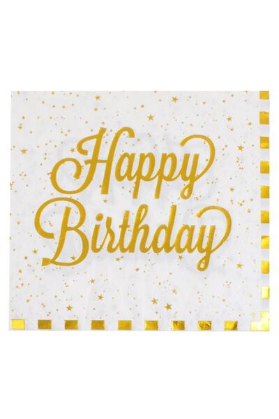 BAMI NETWORK Servetele de Masa Albe cu Dungi Aurii 33x33cm Happy Birthday