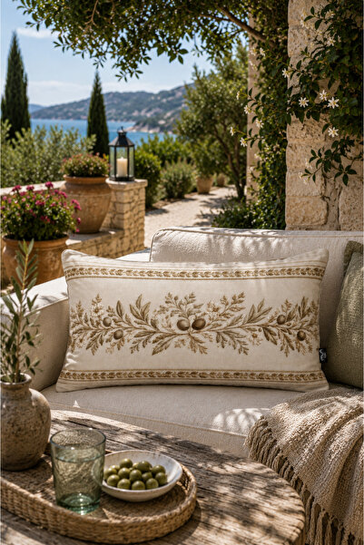 MUN HOME Toscana Olive Branch Flower Pattern Mediterranean Style Italian Style Vintage Beige Cream 1Pc Throw Pillow Cover Double Sided Throw Pillow Cover Digital Printing