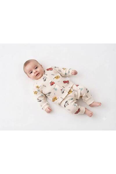 Erkek Bebek %100 Pamuklu 3-6-9 Ay Desenli 2'li Pijama Takımı Yenidoğan Baskılı Extra Konfor