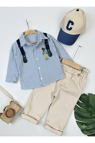 bebendy baby&kids Striped Shirt, Hat, Suspender Belt, Lycra Pants, Four-Piece...