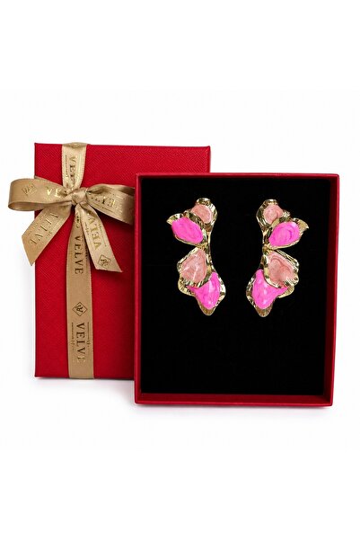 velve Cercei eleganti statement Elara, model petale, auriu cu roz, in cutie c...