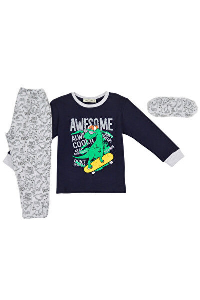hashtag Πυτζάμα "Awesome Dino" μαύρη με μάσκα ύπνου