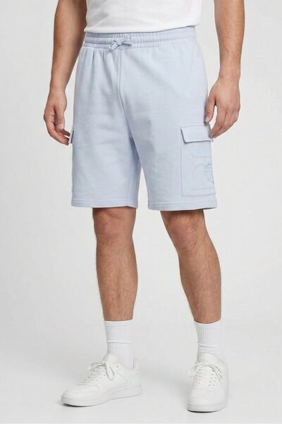 Fudo Men Brand Logo Cargo Shorts, Light Blue