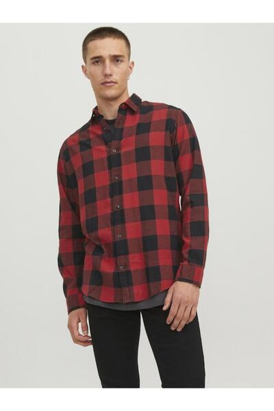 Jack & Jones Πουκάμισο καρό ανδρικό "J&J" κόκκινο/ Brick red