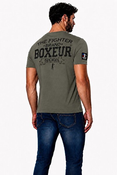 Boxeur Des Rues Tricou bărbătesc Slim-Fit Boxeur des Rues, Verde oliv, Logo negru, Bumbac premium