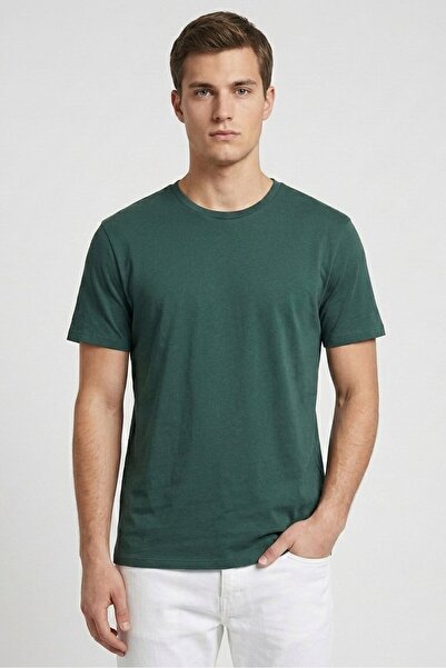 ALCOTT Men Crew Neck Short Sleeve Solid T-Shirt, Dark Green