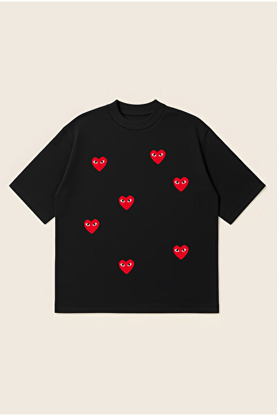 Moon Dancer Comme Des Garçons Mini Hearts Printed Oversize Boxy Cut Unisex Br...