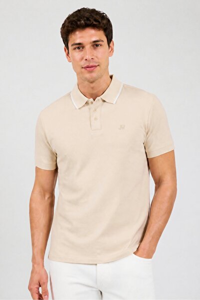 JASON WU Men Classic Fit Embroidered Logo Short Sleeve Polo Shirt, Beige