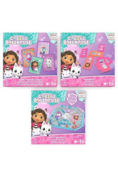 Gabby's Dollhouse 3-in-1 Game Set: Domino, Cards & Pop-Up Game