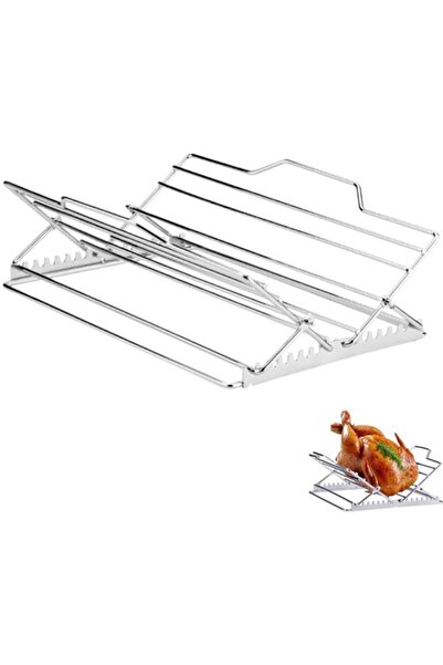 STARSTAR Silver Foldable Stainless Steel Chicken BBQ Meat Grill 27.6x26.2x1.8 cm