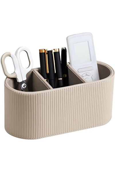 STARSTAR Remote Control Storage Rack - PU Leather - 3 Compartments - Beige
