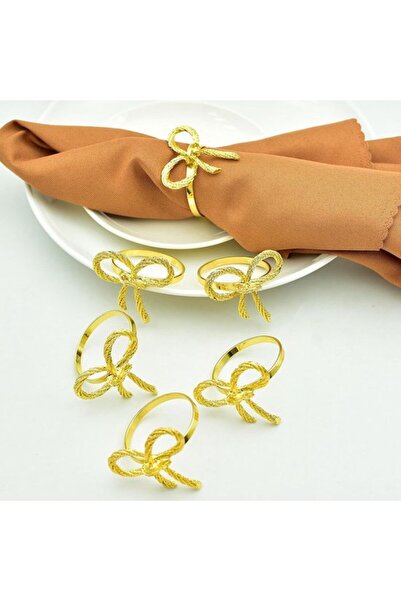 STARSTAR 6pc Gold Bow Napkin Rings Minimalist Festive Table Holders for Weddi...
