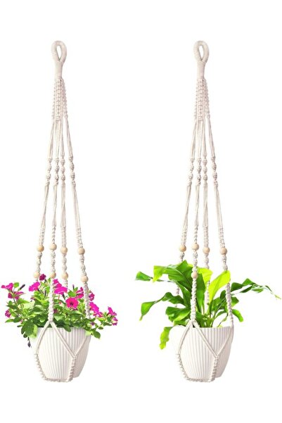 STARSTAR 2-Pack Handwoven Hanging Plant Baskets, Boho Cotton Rope Planter wit...