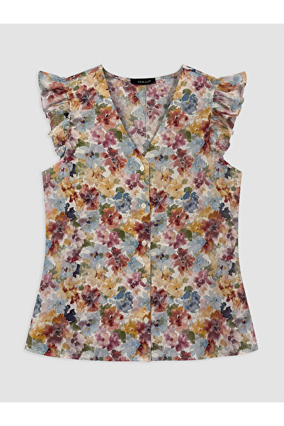 LC Waikiki V Neck Floral Frilled Blouse