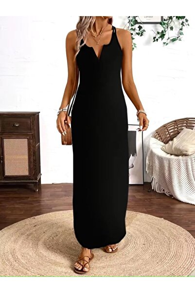 civetta Women's Strappy V-Neck Long Viscose Dress with Side Slits