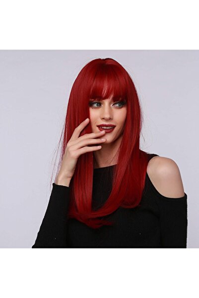 STARSTAR Women's wig, long straight red fiber high-temperature wig with bangs...