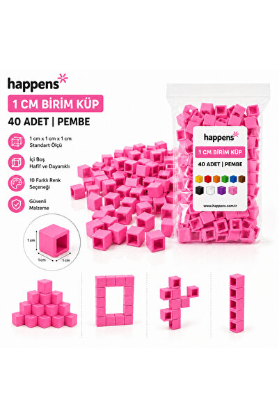 HAPPENS Birim Küp 1 cm 40 Adet Pembe– Matematik Materyali, Eğitici Oyuncak, M...