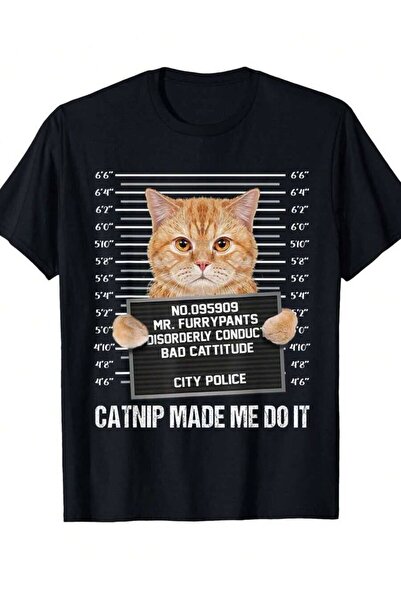 LİNA06 تي شيرت مضحك بطبعة صورة قطة من Mr Fuzzypants - تي شيرت بتصميم Bad Catt...