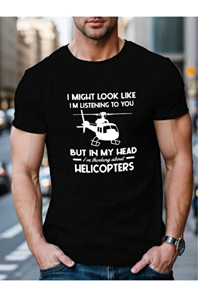 45 BPM Men's Casual Crew Neck-Shirt, Featuring Helicopter Design, Made With S...