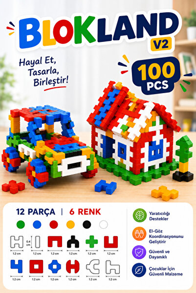 HAPPENS 100 Parça Eğitici Yapı Blokları puzzle blockland – STEM Zeka ve Yarat...