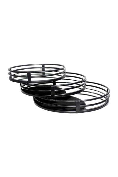 Sagebrook Home METAL, S/3 14/16/18" ROUND MIRRORED TRAYS, BLACK