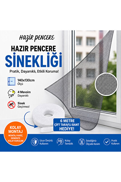 140x130 Cm 4 Metre Cırt Bantlı Pencere Sinek Önleyici Kovucu Sineklik Perdesi Siyah