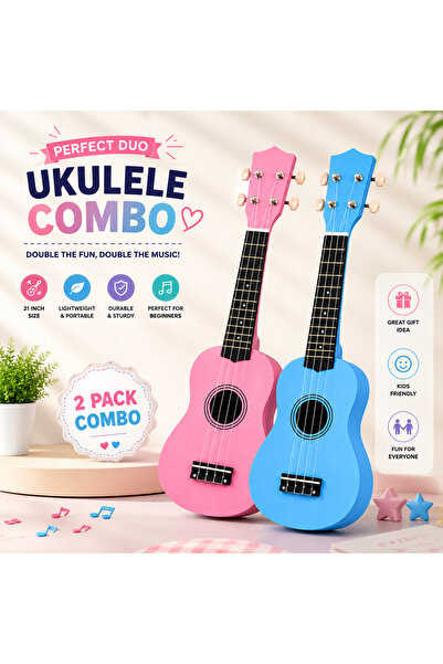 MegArya 21 Inch Soprano Ukulele 2 Pack Combo | Pink & Blue Nylon String Ukule...