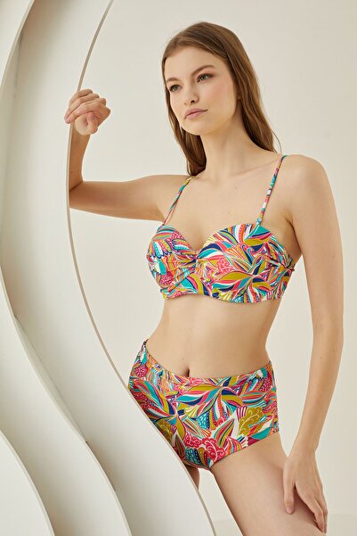 NBB Renkli Lotus Straplez Bikini Takımı