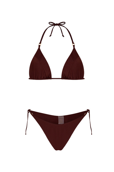 TIME MUSE AURELIA Kızıl Kahve Parlak Yüzeyli Oval Dikişli Üçgen Bikini Takım