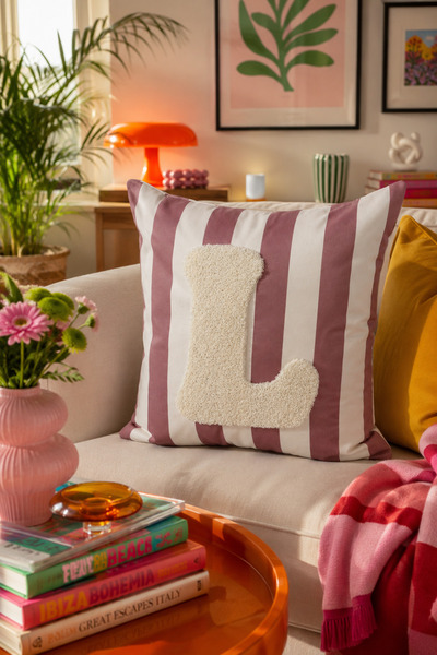 Pilloveland Punch Embroidered Throw Pillow Cover - 43*43 cm - Mocha Letter L ...