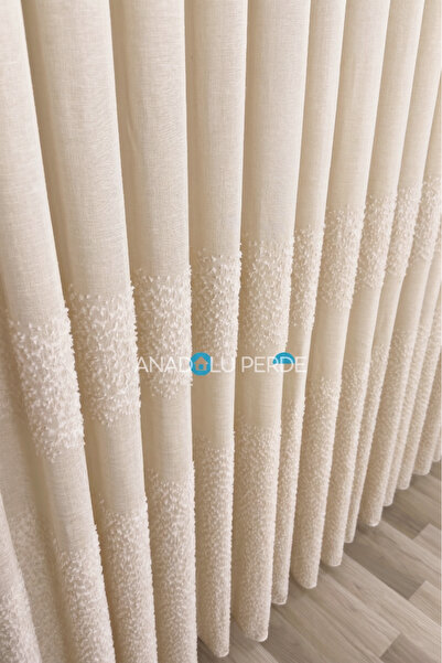 istper Cream Linen Textured Tulle Curtain with Bearded Tassels I Heavy Weight...