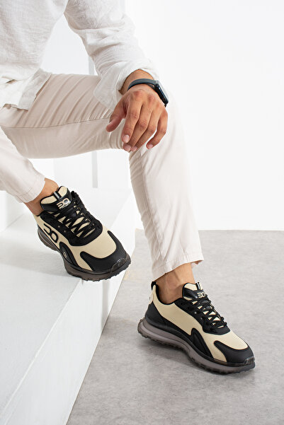 Victoris Apollon Men's Beige Lace-Up Thick Sole Knitwear Mesh Detailed Casual...