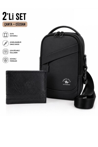 Newish Polo Men's Black USB Port Crossbody Waist Bag and Wallet Card Holder
