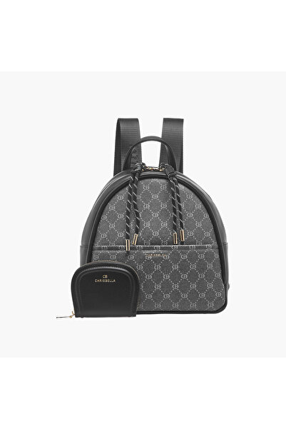 Chrisbella Monogram Print Backpack with Pouch