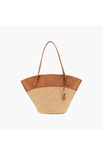 Guess Venere Woven Straw Double Handle Straw Tote Bag with Magnetic Closure