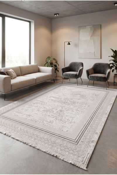 Pastel Modern Ve Klasik Tarzda Dokuma Gri Renkli Halı Oturma Odası Salon Yata...