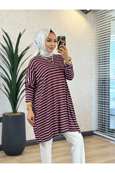 Afili 0723 Wide Striped Tunic Plum